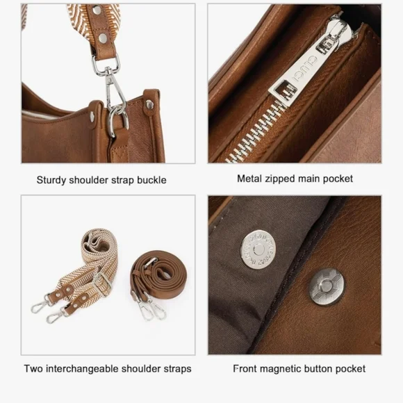 Cluci Brown Crossbody Bag with 2 Straps EUC $40 - Picture 12 of 13